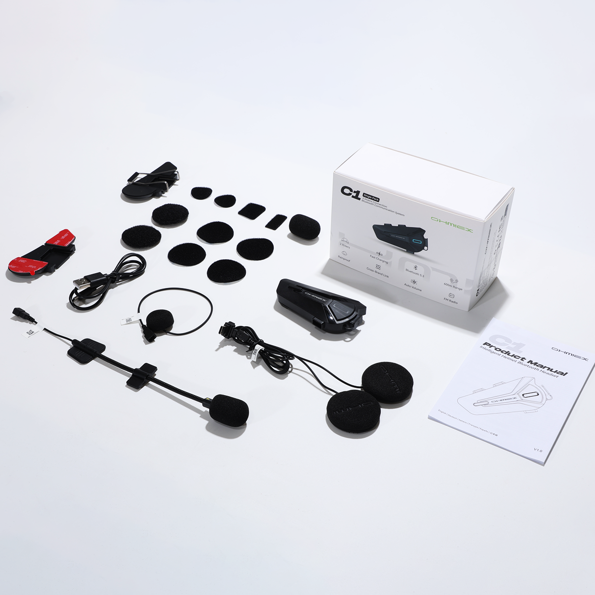 OHMIEX C1 Motorcycle Bluetooth Headset 5.3 IP67 Waterproof