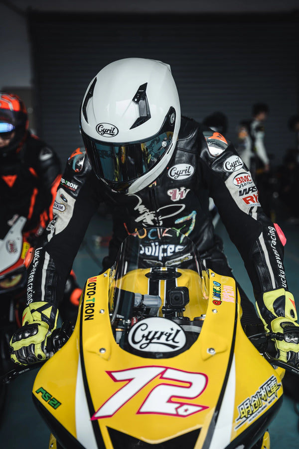 Rider in a CYRIL helmet